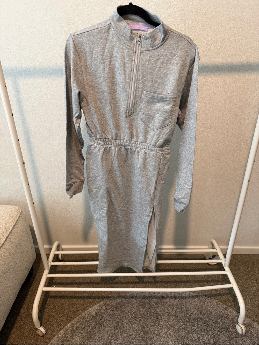 ANWND Light Gray Full-Zip Hoodie Dress